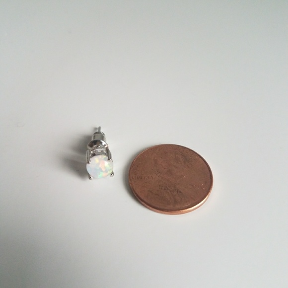 Sterling Silver Plated Opal Stud Earrings - Picture 2 of 3